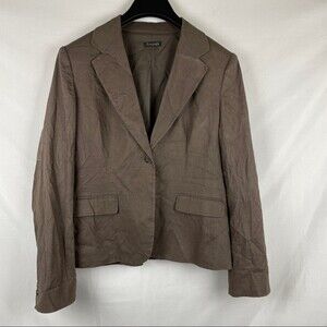 Tahari Tan linen blend blazer size 12 lined classic old money